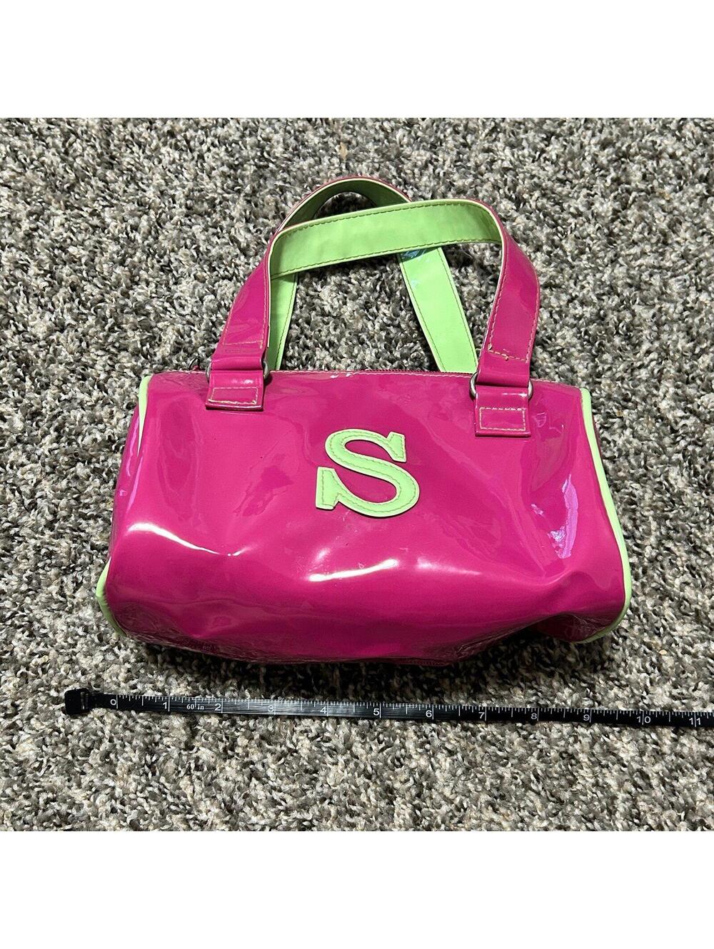 Y2K 2000s Girl Connection ‘S’ Monogram Neon Pink Green Vinyl Shoulder Bag/Purse